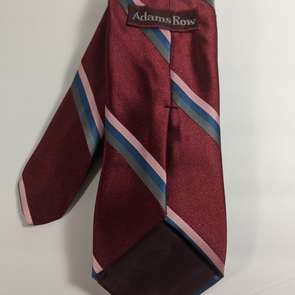 Adams Row Red Tie w/ Pink, Blue & Gray Stripes Tie - Picture 4 of 4
